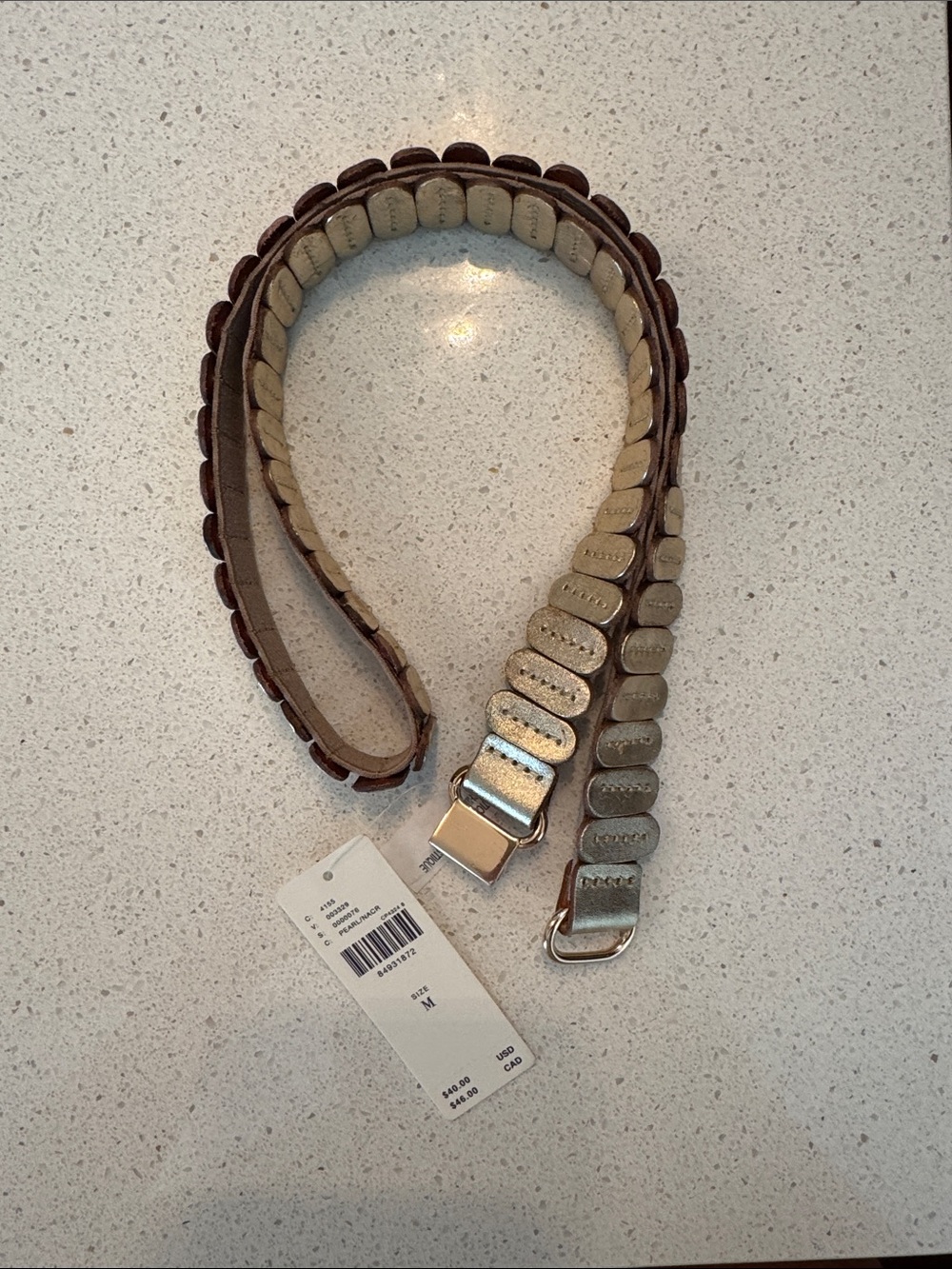 Anthropologie Pearl Gold Stretch Scalloped Leather Belt with Gold Buckle